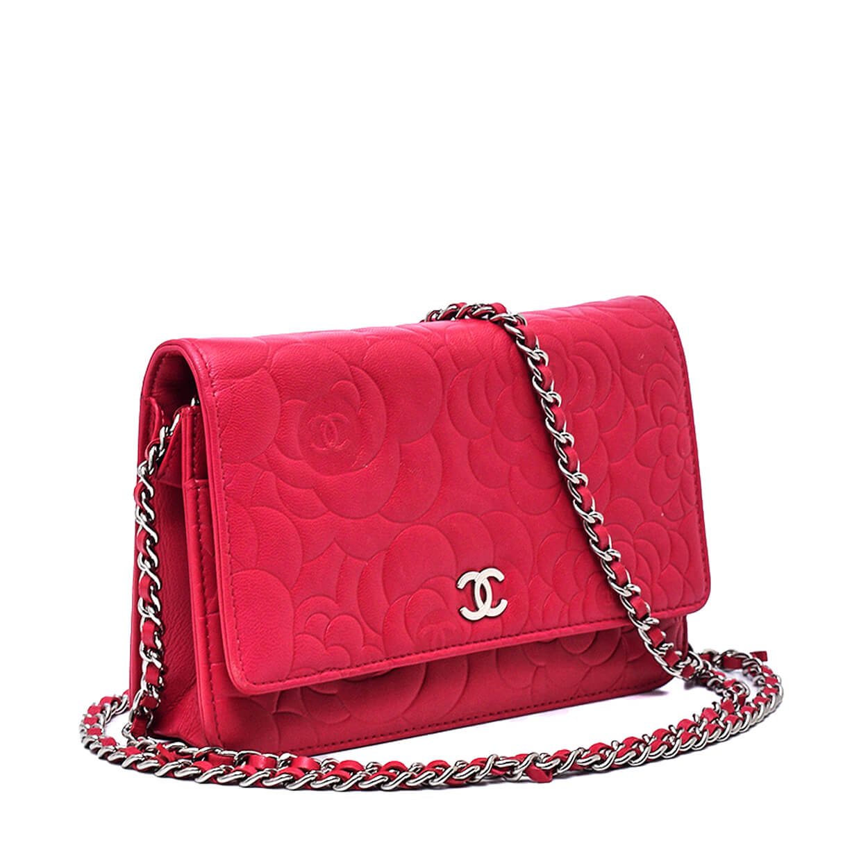 Chanel - Pink Lambskin Leather Camellia Wallet on Chain Bag WOC